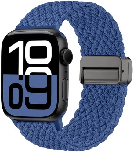 Maledan Neuestes Geflochten Armband Kompatibel mit Apple Watch Armband 40mm 41mm 38mm 42mm(Series 10 11), Solo Loop Nylon Magnetisch Armband für iWatch Series 11 10 9 8 7 6 5 4 3 2 1 SE Ultra, Blau