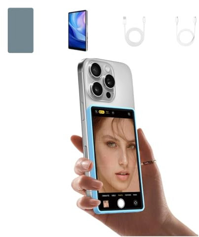 Shimbol CP5 Lite Phone Vlog Selfie Screen 1080P 5 pouces Full HD Caméra arrière Moniteur 2,4 G 5G Transmission vidéo 50 mètres pour streaming en direct, TikTok, compatible avec iPhone (étui gris)