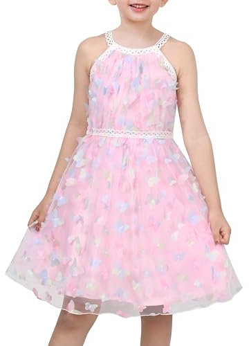 Sunny Fashion Vestito Bambina Lilla 3D Farfalla Pizzo Cavezza Pageant Festa Nozze Toga 7 Anni
