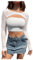 GORGLITTER Women's Fishnet Sheer Bolero Shrug Crewneck Long Sleeve Sexy Skinny Clubwear Y2k Crop Tops White Small