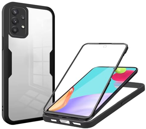 GoodcAcy Case für Samsung Galaxy A72 Hülle mit eingebautem Panzerglas Displayschutz und Kamera Schutzfolie [9H HD], 360 Grad Handyhülle Ganzkörper Stoßfeste Samsung Galaxy A72 Case - Schwarz