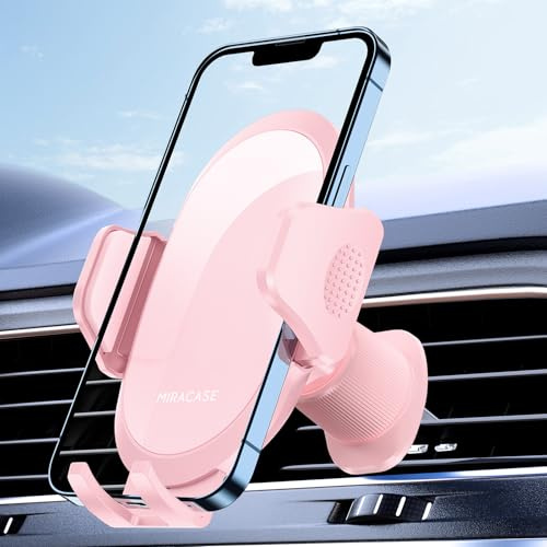 Miracase 2025 Car Phone Holder, Stable Double Steel-Hook Air Vent Car Phone Mount Cradle 360°Rotation, One Button Release Mobile Phone Holder for iPhone, Galaxy, All 4.0''-7'' Smartphones