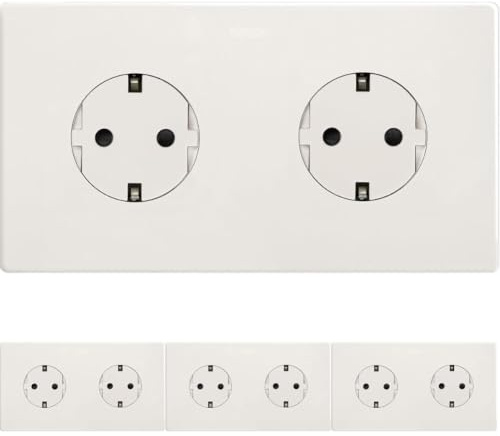 SIMON - KIT dos enchufes de Empotrar Clean Schuko blanco, Simon 270, 250V, 16 A, Enchufe Pared Plano y Fino, Fácil de Instalar, Incluye Marco, Tapa y Mecanismo, Color blanco (Paquete de 4)