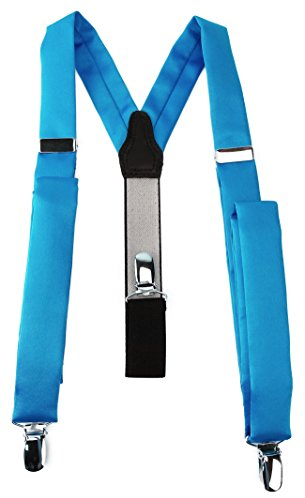 TigerTie schmaler Unisex Hosenträger in Y-Form mit 3 extra starken Clips - Farbe in türkisblau einfarbig Uni - hochwertige Verarbeitung