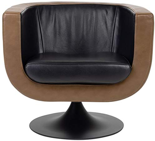 Casa Padrino Luxus Wohnzimmer Echtleder Drehsessel Schwarz/Braun 75 x 70 x H. 66,5 cm - Luxus Möbel