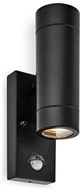 Palin Outdoor Lights with Built-in PIR – Outside Lights Mains Powered – GU10 LED Compatible Outdoor Wall Lights – Up Down Outside Lights – IP44 Rated Wall Light, Matt Black