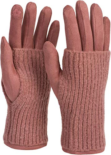 styleBREAKER Kuschelige Damen Touchscreen Handschuhe mit abnehmbaren Strickstulpen, warme Winterhandschuhe für eisige Tage 09010022, Farbe:Altrose