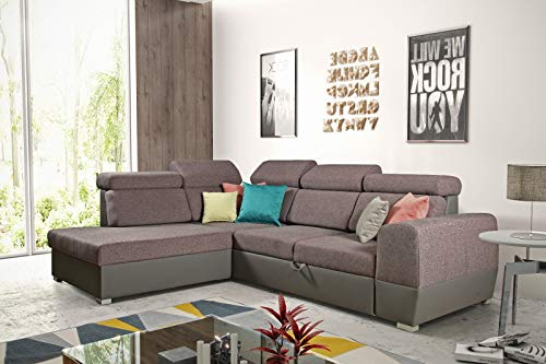 ECKSOFA Esperanza Schlafsofa Eckcouch mit Schlaffunktion mit Bettkasten verstellbare Kopfstützen Modern Links Rechts L-Form Garnitur Blau schwarz Grau Beige Stoff Gewebe 01 (Links)