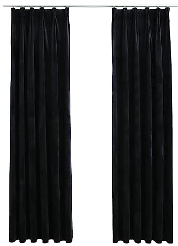 vidaXL 2X Vorhang Verdunkelung mit Haken Verdunkelungsvorhang Kräuselband Thermo Gardine Blickdicht Vorhänge Samt Schwarz 140x245cm