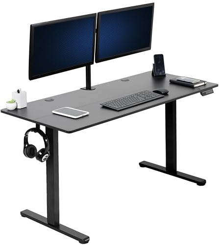 VIVO Electric 140 x 60 cm Stand Up Desk, Complete Height Adjustable Standing Home & Office Workstation with Memory Controller, Black Top, Black Frame, DESK-E155TB