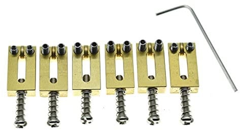 KAISH Solid Brass Guitar Bridge Saddles Brass Saddle 10.5mm String Spacing with Nickel Screws for Stratocaster/Telecaster