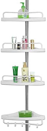 YASTA Scaffale Angolare da Bagno Telescopico Salvaspazio Doccia Vasca Regolabile 225/280cm Bianco