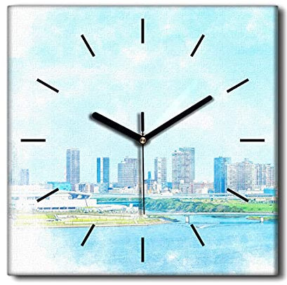 Coloray Uhr auf Leinwand - Schwarze Hände - Wohnzimmer Schlafzimmer 30x30cm Dekoration Wandkunst Lautlos Nicht Tickend Moderne Kunst Wandgemälde - Tokyo Japan City.
