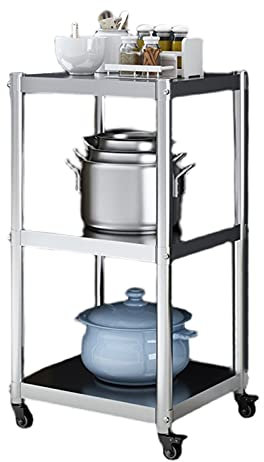 Servierwagen Barwagen, Silbernes Aufbewahrungsregal Verstellbare Höhe Belastbar 75KG, 3-stufig Rollwagen Universalrad für Supermarkt Laden Restaurant (Color : Silver, Size : 40X50X83CM)