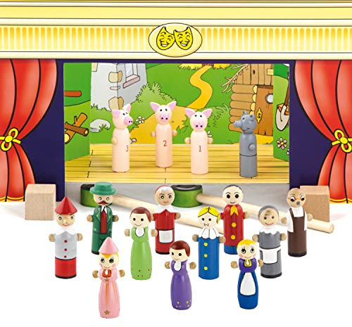 Krause & Sohn Magnetisches Holz-Puppentheater mit 15 Figuren und 4 Märchen zum Spielen Holz-Spielzeug