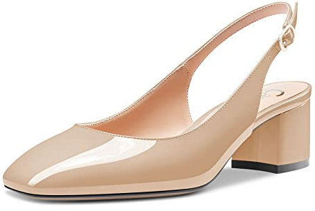 Castamere Donna Chunky Blocco Basso Gattini Tacco Heel Chiusa Quadrata Punta Slingback Pumps Clear Cute Dress Slip-on Sandali 5 CM Heels Beige 42 EU