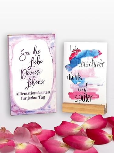 32 doppelseitige Affirmationskarten für jeden Tag | 62 Motive | Achtsamkeit | positives Mindset | Selbstliebe | Klimaneutral mit Kartenständer
