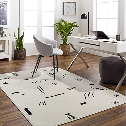 Livabliss Empoli Abstract Rug - Area Rugs Living Room 200x274 cm, Dining Room, Lounge, Kitchen, Bedroom - Modern Marble Large Rug, Soft Luxurious Easy Care Medium Pile, Ivory, Grey and Black