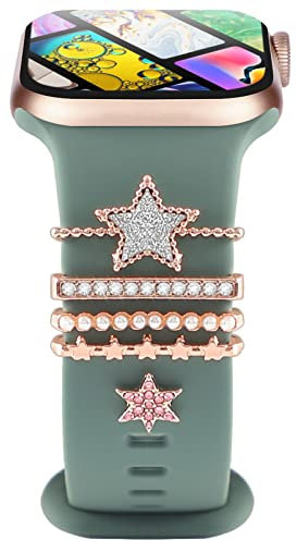 4Pcs Charms para Correa Apple Watch 46mm 40mm 44mm 38mm 41mm 45mm 42mm Mujer,Anillo Deportiva Metal Brillante para iWatch Serie 10 9 8 7 6 5 4 3 SE/Galaxy watch 7 6 5 4 FE Silicona Correa Accesorios