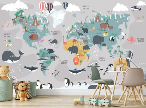 Papier Peint Panoramique Chambre D'Enfant Carte Du Monde Papier Peint Intissé 3D Tapisserie Poster Decoration Murale Chambre Salon