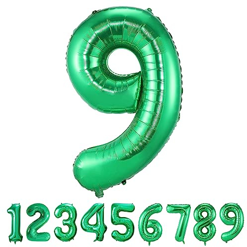Geburtstag zahlen luftballon 9 jahre | Folienballon 9 XXL Grün-Riesen Folienballon in 40 - 101cm Geburtstagsdeko - Ballon Zahl Deko zum Geburtstag - fliegt mit Helium