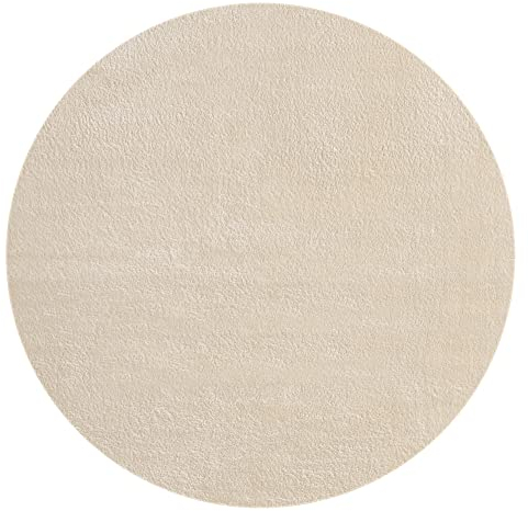 Mia´s Teppiche Taos kuscheliger Kurzflor Teppich, Anti-Rutsch Unterseite, Waschbar bis 30 Grad, Super Soft, Felloptik, Beige, 200 x 200 cm Round