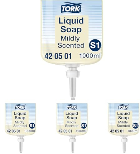 Tork Mild Duftende Hand Flüssigseife S1, Frischer Duft, 1 Flakon, 1 ml, 420501 (Packung mit 4)