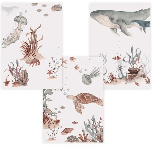 WANDKIND Kinderzimmer Poster Set Premium P790 / Unterwasserwelt Babyzimmer Wandbild (A4 - Ohne/Without Rahmen/Frame)