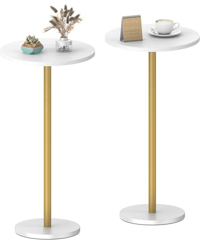 White Small Round Side Table Set of 2 Pedestal Drink End Table for Small Space Round Cocktail Coffee Table for Living Room Nightstand Bedside Table for Sofa, Bedroom and Balconty