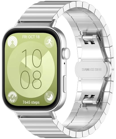 GIOPUEY Armband Kompatibel mit Huawei Watch Fit 3/4/4 Pro, Rostfreier Stahl Armband [Verschleißfest] [Stilvoll] Ersatzarmband - silver