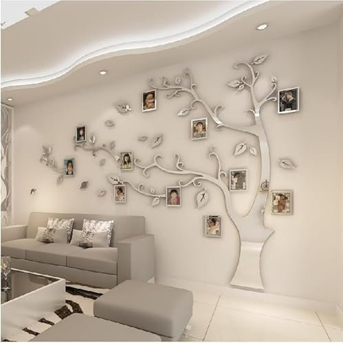 Purekay Pegatinas de Pared 3D Árbol Familia Marco de Fotos DIY Murales Stickers Grande Vinilos Adhesivos Pared Decorativos Salón Habitación Dormitorio Oficina Pegatinas (Plata Espejo Derecha, XL)