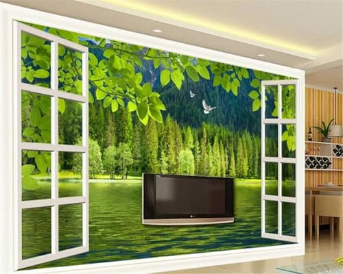 Kitquiver 3D Forêt De Lac Vert Papier Peint Photo 3D Paysage 3D Grand Autocollant Mural, Peinture Murale Amovible Salle À Manger Chambre Salon Décoration Murale 150x105cm