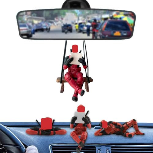 FRPABCF Lustiger Anime-Dead-pool-Anime-Auto Deko Innenraum, Verstellbares Schlüsselband-Zubehör, Dead-pool-Anime-Rückspiegel-Dekoration für Männer 4 Stück