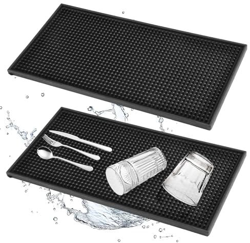 Neerow 2 Stück Barmatte, 30 x 15 cm Abtropfmatte Geschirr, Abtropfmatte Spüle Hitzebeständiges Rutschfestes, für Bar, Club, Küche, Restaurants, Café Schwarz