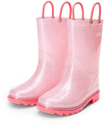 DREAM PAIRS Stivali da Pioggia Unisex Leggeri Antiscivolo Impermeabili Stivaletti Slip-on Stivali Scintillanti per Ragazze,Size 28.5,Rosa,KKEMRB2501