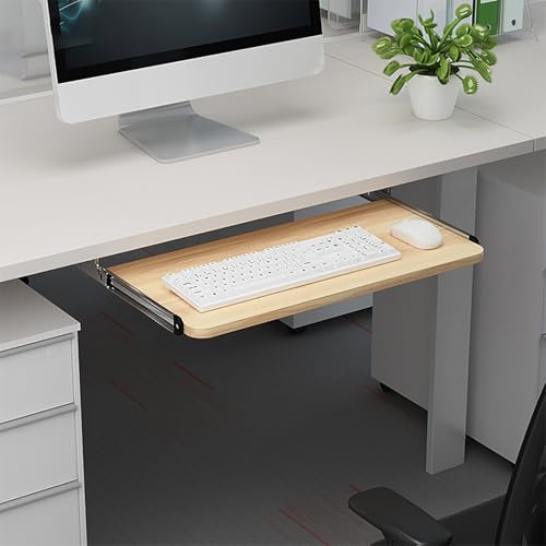 USFJATI Keyboard Tray Under Desk, Slide Out Computer Drawer Desk, Out Silent Slide Rail Computer Drawer, Ergonomic Sliding Under Desk, for Home Office Workstations(Oak,52 * 25CM/20 * 10IN)