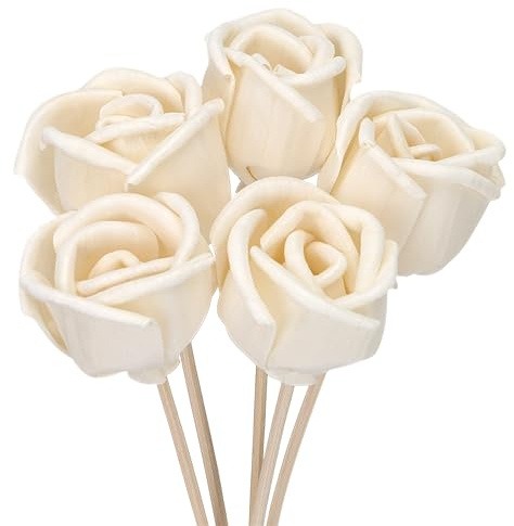 Pack of 5 Natural Rattan Reed Diffuser Sticks Set – 9Inch Decorative Flower Stick Diffusers for Home Office – Empty Fragrance Aroma Replacement Flowers Decor Rose Wood