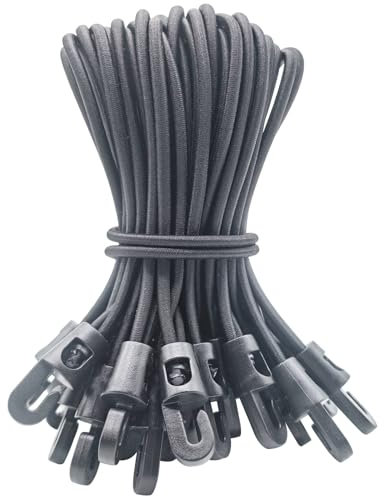 WMZOBH Bungee Cords with Hooks 25 Pcs - 6 Inch Elastic Short Bungee Ropes with Hooks, Small Tarpaulin Hooks (Black)