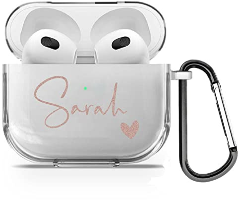 Personalised Custom Individual Soft TPU Clear Rubber Case Cover With Any Name, Initials, Text, Make Your Own Design For AirPods - Rose Gold Name and Heart - for AirPods 4