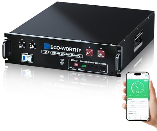 ECO-WORTHY 48V 100AH LiFePO4 Lithium Battery,5.12kWh Capacity Server Rack Battery with Bluetooth,6000+ Cycles,Suitable for 3U Cabinets,Ideal for Off-Grid Solar Systems, Home Backup Power
