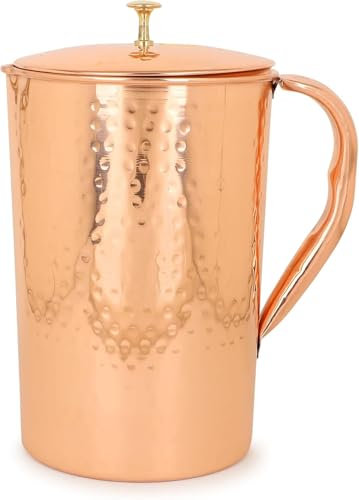 Krug aus reinem Kupfer mit Deckel, großer Kupferwasserkrug für Zuhause, Hotels und Restaurants (Hammered 1600 ml)