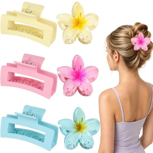 6 Pezzi Mollettone Capelli Donna Grandi 8CM Pinze per Capelli Hawaiani Fiori Clip Artigli per Capelli di Rettangolo per Capelli Spessi Antiscivolo Pinza per Capelli Accessori (Tipo 2)