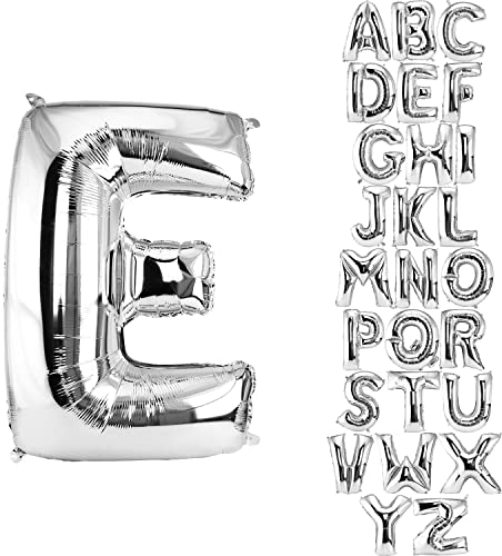 DekoRex Folienballon Silber 100cm Luftballon Geburtstag Hochzeit Deko (Buchstabe E)