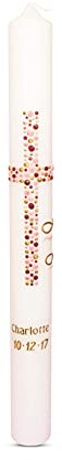 Kommunionkerzen für Mädchen Kreuz Kreise Rosa