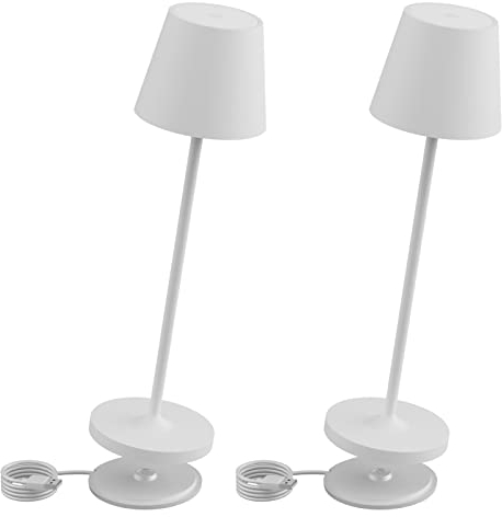 K-Bright Dimmbare LED Akku Tischleuchte | Für drinnen und draußen geeignet | Wiederaufladbar | 3000K Warmweiß Licht | Designer Tischleuchte | Ladestation kontaktieren | Weiß(2 Stück)