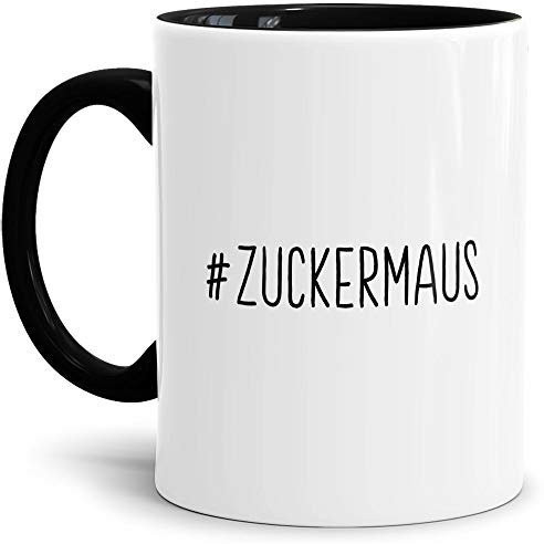 Tassendruck Hashtag-Tasse #zuckermaus - Cool/Modern/Lustig/Geschenk-Idee/Innen & Henkel Schwarz