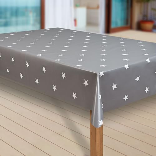 laro Wachstuch-Tischdecke Sterne Weihnachten Weihnachts-Motive PVC Wachstischdecke Eckig Meterware Wasserabweisend Abwischbar GAL, Muster:Sterne grau-Weiss, Größe:100x140 cm