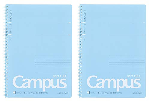 KOKUYO Campus SU-S111BT-B Notizbuch mit weichem Ring, Semi-B5, B, 6 mm, gepunktet, 34 Linien, 40 Blatt, Blau, 2 Stück