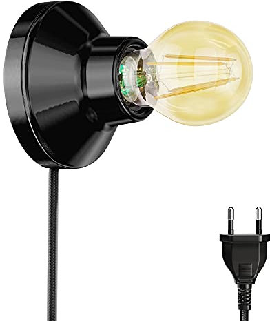 ledscom.de E27 Porzellan Lampen-Fassung Elektra, rund Stecker Schalter, schwarz + LED gold max. 778lm, 3-Stufen dimmen, extra-warmweiß