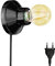 ledscom.de E27 Porzellan Lampen-Fassung Elektra, rund Stecker Schalter, schwarz + LED gold max. 778lm, 3-Stufen dimmen, extra-warmweiß